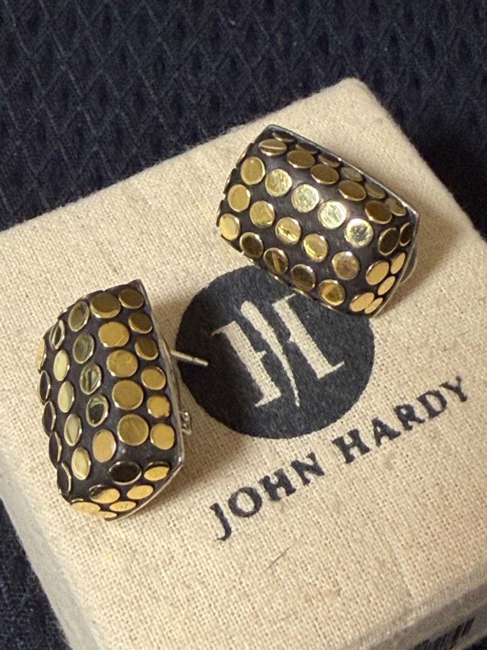 John Hardy Dots Collection 18K Gold & Sterling Silver Clip Post Earrings Retired